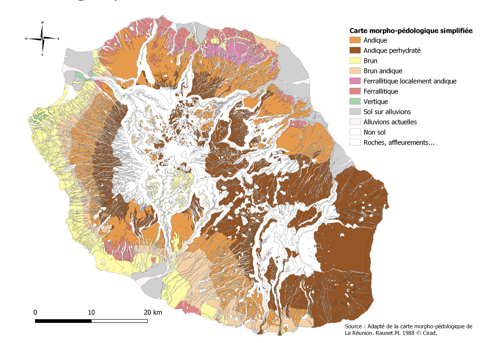 Carte des types de sols de La Réunion